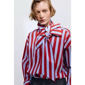Zara BOW NECK STRIPED SHIRT